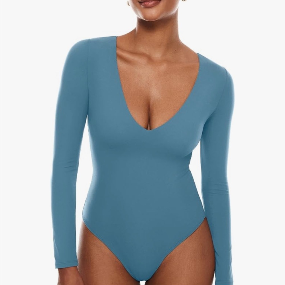 Elegant Blue Long Sleeve Bodysuit